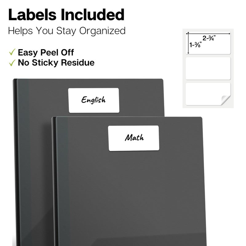 Dunwell Plastic Folders with 3 Prongs, (2 Pack, Black), 2-Pocket Folders with Fasteners, Durable Acid-Free Poly for Long Term Use, Includes Labels - Image 5